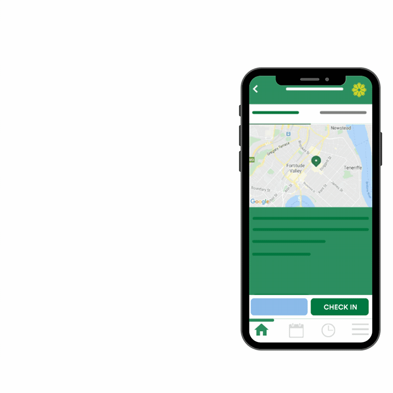 a animation showing a finger making use of the check in function of FreshOps